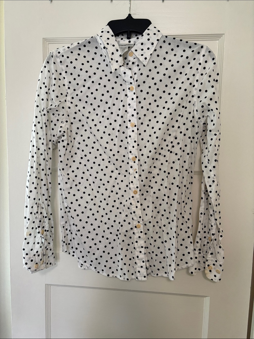 Jones New York Sport Petite Polka Dot Blouse - White with Black Dots
